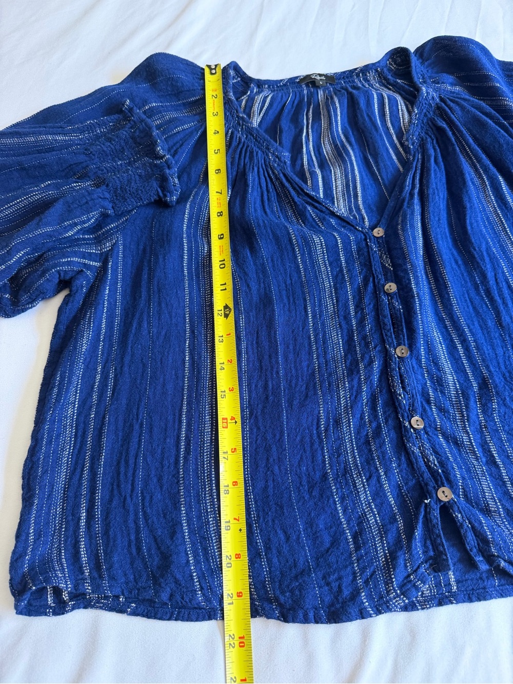 Rails "Mariah" Noja Stripe Blue Linen Blend Shell Button Down Peasant Blouse Top - Picture 14 of 15